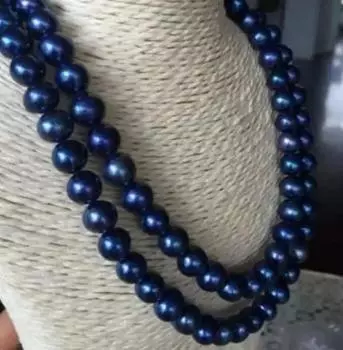 Великолепное ожерелье с круглым черным синим жемчугом Южного моря диаметром 8-9 мм, 36 дюймов