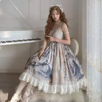 Великолепное платье мечты в стиле масляной живописи JSK Платье Лолиты на подтяжках L разноцветный