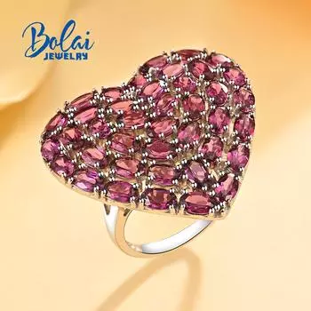 Великолепное романтическое большое кольцо в форме сердца с натуральным родолитом 12 карат для женщин, ювелирные изделия из серебра S925, юбилейная помолвка us ring size 7# красный