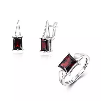 Великолепное серебряное кольцо и серьги для женщин, натуральный гранат, январский камень, свет, роскошные ювелирные изделия, подарок на годовщину