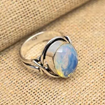Великолепное ювелирное кольцо ручной работы из стерлингового серебра 925 пробы с драгоценным камнем молочного опала для женщин 4 белый