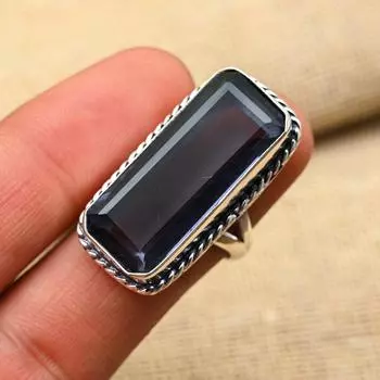 Великолепное ювелирное кольцо ручной работы из стерлингового серебра 925 пробы с драгоценным камнем иолитом для нее 4 синий