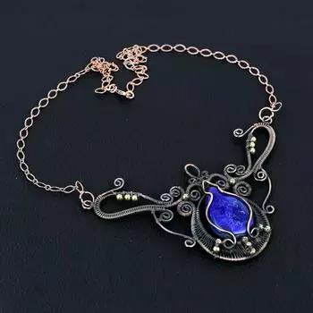 Великолепное ювелирное ожерелье ручной работы из чистой медной проволоки с драгоценным камнем лазурит 18 Inches синий