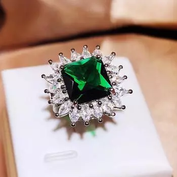 Великолепное женское кольцо с квадратным сине-зеленым камнем, уникальные обручальные кольца, ювелирные изделия, кольца с блестящим цирконием, аксессуары Resizable