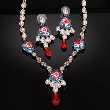 Великолепное женское колье Kundan с покрытием из розового золота Estele