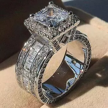 Великолепное женское серебряное цветное квадратное кольцо со стразами белого цвета, модное свадебное помолвочное ювелирное изделие 6