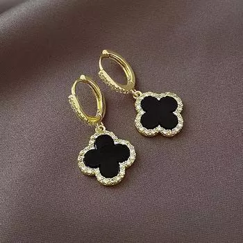 Великолепные акриловые серьги с четырьмя листами клевера, элегантные модные универсальные простые темпераментные серьги, женские серьги чёрный