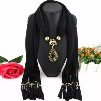 Великолепные бусины, шарф с круглым кольцом, женские аксессуары для шарфов, ожерелье, шарф в этническом стиле One Size чёрный