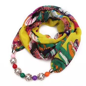 Великолепные бусины, шарф с круглым кольцом, женские аксессуары для шарфов, ожерелье, шарф в этническом стиле One Size жёлтый