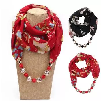 Великолепные бусины, шарф с круглым кольцом, женские аксессуары для шарфов, ожерелье, этнический шарф One Size чёрный