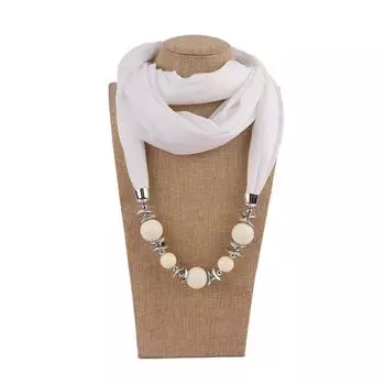 Великолепные бусины, шарф с круглым кольцом, женские аксессуары для шарфов, ожерелье, шарф в этническом стиле One Size белый