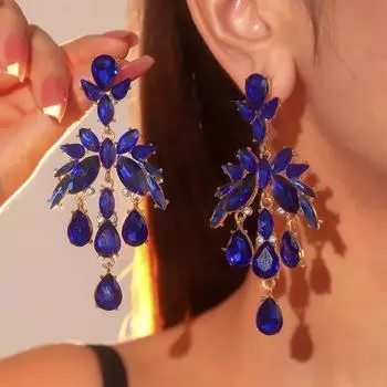 Великолепные цветные стеклянные длинные серьги со стразами для женщин, роскошные сверкающие серьги из кристаллов