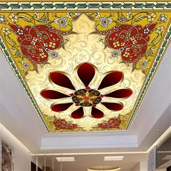 Великолепные цветы 3d потолочная настенная роспись, золотые обои с бриллиантами и цветами для гостиной, спальни, кабинета, потолочная фреска, декор 200 cm(W) x 140 cm(H)