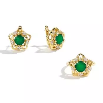 Великолепные цветы, комплект колец и серег из натурального зеленого агата, модные украшения, серебро 925 пробы, подарок на годовщину и день рождения US RING SIZE:6# зелёный