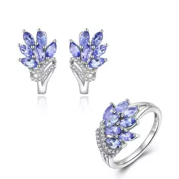 Великолепные дизайнерские шикарные кольца с натуральным синим танзанитом, комплект серег для женщин, одежда для помолвки на юбилей, серебро 925 пробы