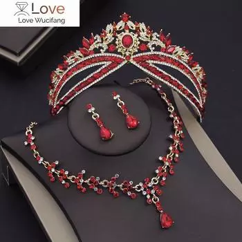 Великолепные хрустальные роскошные свадебные комплекты ювелирных изделий для женщин, тиары, серьги, корона, ожерелье, комплект для выпускного вечера, свадебное платье, аксессуары