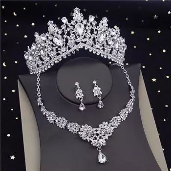 Великолепные хрустальные свадебные комплекты ювелирных изделий, модные диадемы, серьги, колье, ожерелье для женщин, свадебное платье невесты, комплект ювелирных изделий в Дубае