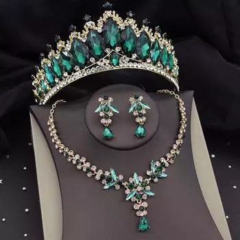 Великолепные хрустальные свадебные платья, комплекты ожерелья для женщин, свадебные комплекты ювелирных изделий, диадемы, серьги-короны, Дубай, комплекты ювелирных изделий, аксессуары