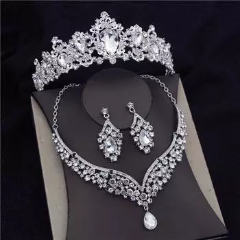 Великолепные комплекты ювелирных изделий невесты из кристаллов для женщин, модные диадемы, свадебные ожерелья, короны, свадебные серьги, ожерелье для выпускного платья
