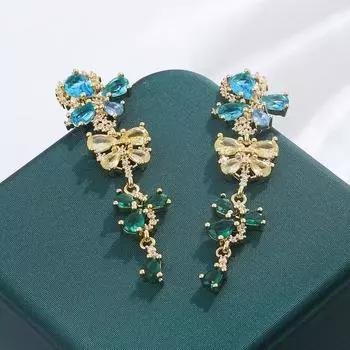 Великолепные красочные цветы бабочки капли воды большие хрустальные длинные серьги женские свадебные подарки ювелирные изделия золотой
