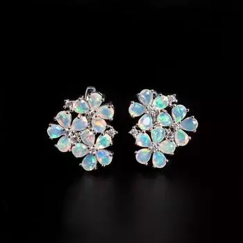 Великолепные красочные цветы из натурального опала, камни, рожденные в октябре, серьги из серебра 925 пробы, подарки на день рождения для женщин и девочек M белый