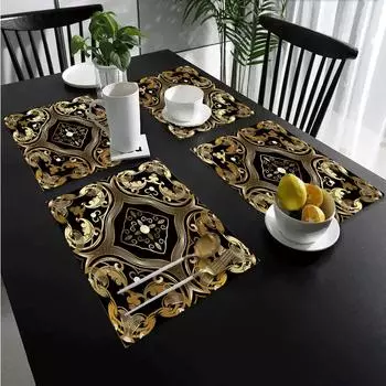 Великолепные льняные салфетки с жемчугом и золотыми цветами. Роскошные льняные салфетки под приборы. Украшенные обеденные столы. Модно и красиво. 1PC-32x42cm