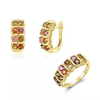 Великолепные натуральные цвета с турмалином, стерлинговое серебро 925 пробы, элегантные кольца для женщин, ювелирные изделия на свадьбу и годовщину, подарок US RING SIZE:7# жёлтый