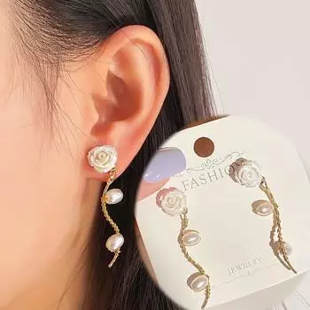 Великолепные очаровательные студенческие серьги, блестящие серьги в подарок любовнику, серьги для девочек, модные элегантные серьги с розами, серьги «Любовь для девушки», роскошные белые розы золотой