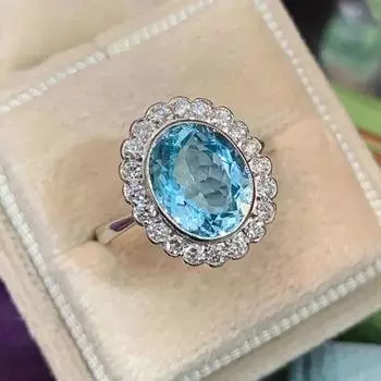 Великолепные овальные небесно-голубые кольца для женщин, блестящие винтажные аксессуары, элегантные женские кольца на палец, вечерние новые украшения 9
