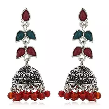 Великолепные оксидированные серьги Estele Jhumka с родиевым покрытием и красной и зеленой эмалью для женщин