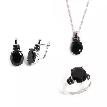 Великолепные простые натуральные черные серьги-кольца со шпинелью, ожерелье из стерлингового серебра 925 пробы, элегантные модные украшения для женщин и девочек US RING SIZE:7# чёрный