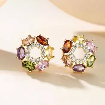Великолепные разноцветные полые серьги-гвоздики с цветком золотого цвета для женщин, помолвочные свадебные серьги, ювелирный подарок разноцветный