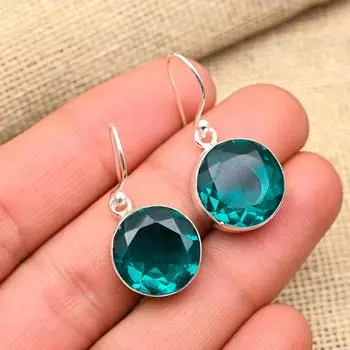 Великолепные серьги из стерлингового серебра 925 пробы ручной работы с драгоценным камнем индиколит, ювелирные изделия для нее 1.4 Inches синий