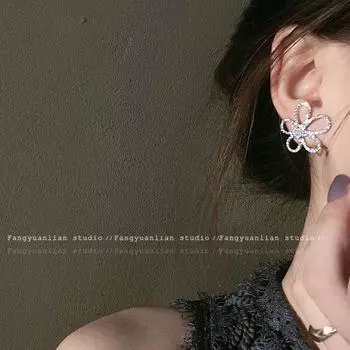 Великолепные серьги-пусеты с эфирным дизайном фейерверков и элегантными цветами, женские корейские серьги, легкая роскошь, нишевые необычные серьги Silver Flower Earrings