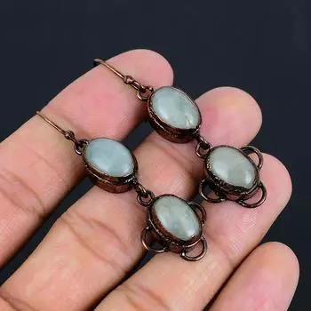 Великолепные серьги ручной работы с драгоценными камнями аквамарина, ювелирные изделия ручной работы для подарка матери 2.36 Inches синий