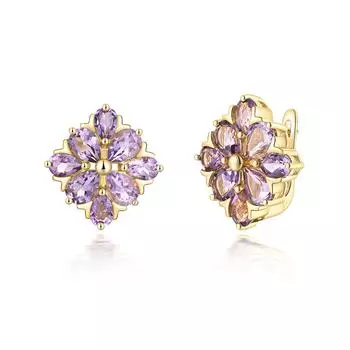 Великолепные серьги с застежкой в цветочном стиле для девочек и женщин, серебро S925, натуральный бразильский аметист, ювелирные украшения для подарка на день рождения L аметист