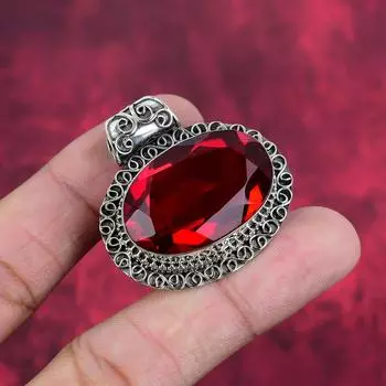 Великолепные ювелирные изделия из красного граната, 925 пробы, кулон ручной работы из стерлингового серебра для свадебного подарка 1.57 Inches красный