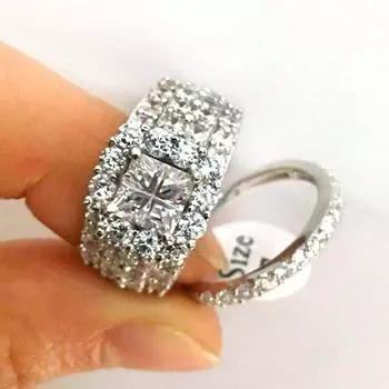 Великолепные женские обручальные кольца 2 шт./компл. Bling Bling кубического циркония женские двойные штабелируемые кольца вечерние новые модные ювелирные изделия 9