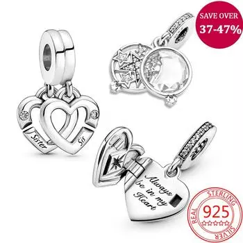 Великолепный 925 пробы серебряный кулон в виде соединенных сердец сестры, подходящий для модного серебряного браслета, изготовление ювелирных изделий своими руками, изготовление подарков