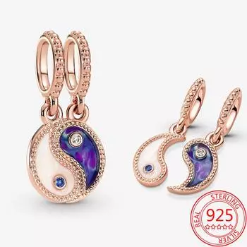 Великолепный 925 пробы стерлингового серебра шарм подходит модный браслет разделяемый Инь и Ян сверкающий шарм аксессуар Diy женщина ювелирные изделия подарок