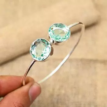 Великолепный аква-апатит, драгоценный камень ручной работы, ювелирные изделия из стерлингового серебра 925 пробы, регулируемые манжеты для женщин Adjustable синий