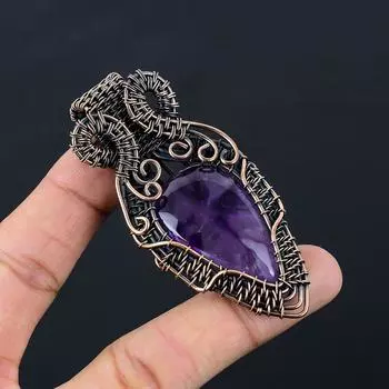 Великолепный аметист, драгоценный камень, чистая медная проволока, обернутая подвеской ручной работы, ювелирные изделия 3.15 Inches фиолетовый