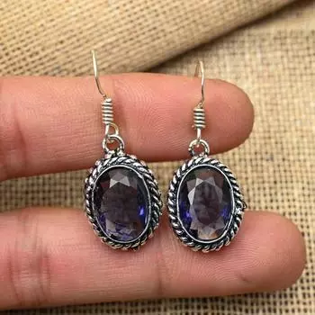 Великолепный аметист, драгоценный камень, ювелирные серьги ручной работы из стерлингового серебра 925 пробы для свадебного подарка