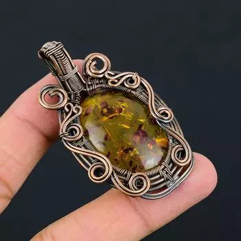 Великолепный Балтийский Янтарный Драгоценный Камень Чистая Медная Проволока Обернутая Ювелирные Изделия Кулон Ручной Работы 2.48 Inches оранжевый