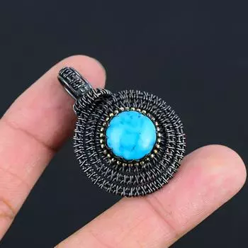 Великолепный бирюзовый драгоценный камень, медная проволока, ювелирные изделия ручной работы, красивый кулон для нее 1.77 Inches синий