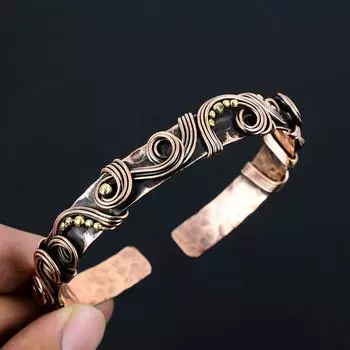 Великолепный браслет из чистой медной проволоки, обернутый вручную, регулируемый ювелирный подарок для нее Adjustable медный