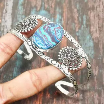 Великолепный браслет из стерлингового серебра 925 пробы ручной работы с драгоценным камнем из кальцита, регулируемые ювелирные изделия Adjustable синий