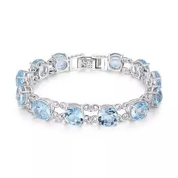 Великолепный браслет с небесно-голубым топазом, женский браслет из стерлингового серебра 925 пробы с натуральным драгоценным камнем, легкие роскошные украшения total length:19cm синий