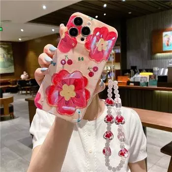 Великолепный чехол для телефона с блестящим цветочным ремешком для iPhone 13 12 11 Pro Max X XR XS 7 8 Plus SE2 SE3, ожерелье с сердечком, ремешок для шнура For 13 Pro Max
