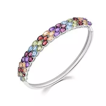 Великолепный дизайн из натуральных разноцветных драгоценных камней. Женский браслет из стерлингового серебра 925 пробы. Ювелирное украшение. Подарок на банкет на годовщину. L белый